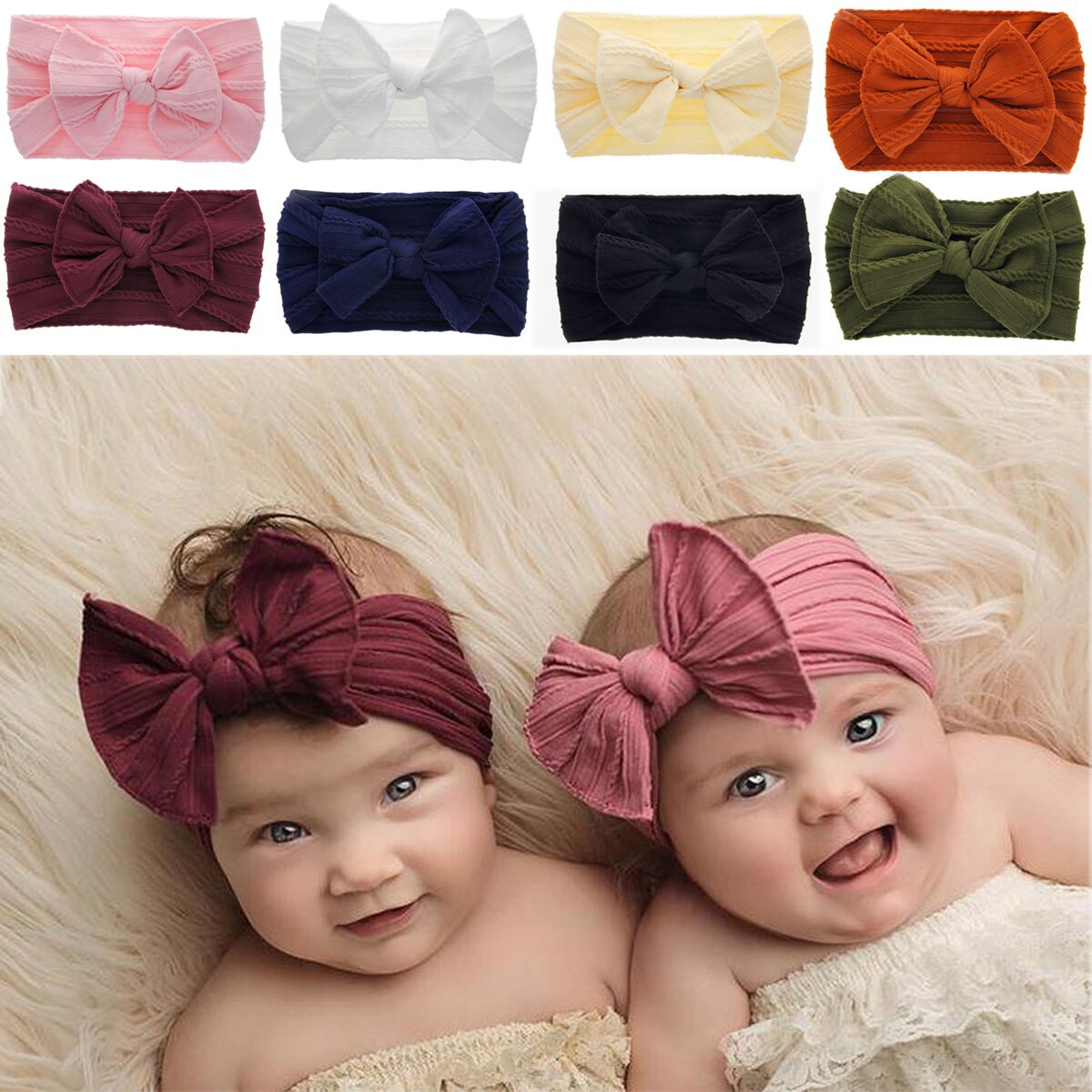 2019 Baby Accessories Kid Girl Baby Broad Headband Toddler Cotton Linen Fashion Bow Hemp Pattern Hair Band Solid Photo Props